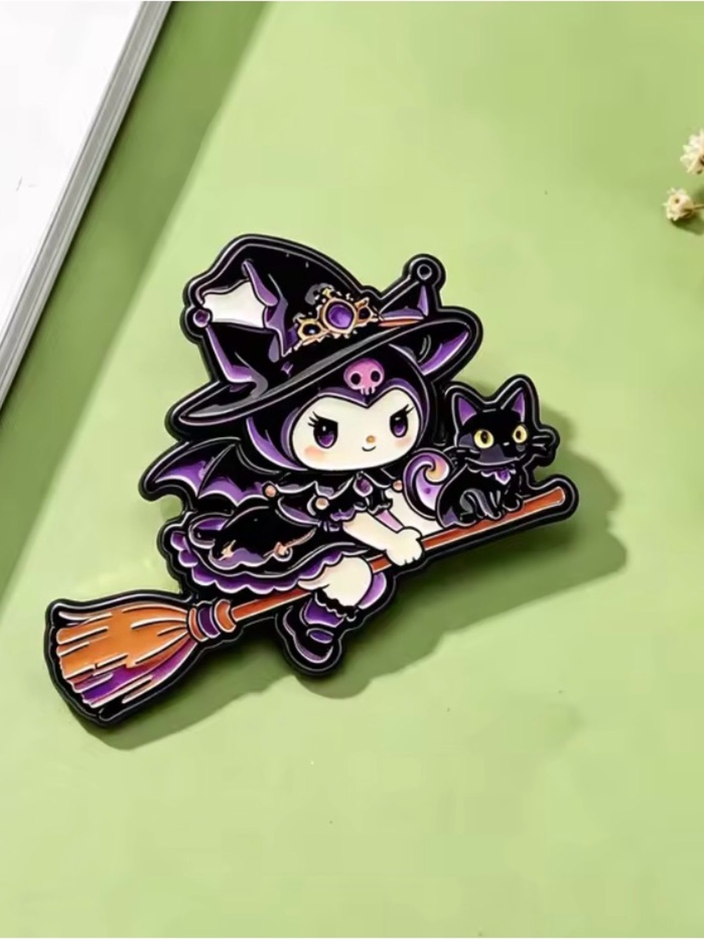 Cute Witch Cat Enamel Pin - Purple Black Design Hello Kitty Kuromi